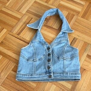 Denim Halter Neck Tank Top
